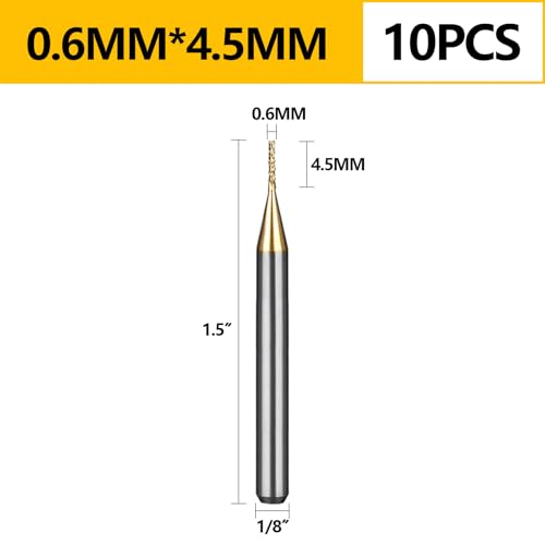 Image of Tools 10Pcs 0.6mm TiN Coating Solid Carbide End Mill Engraving Milling Cutter CNC Router Bits for PCB Machine, 1 /8 inch Shank 1BOX
