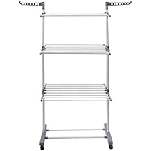Clothes Drying Rack, 4 Tier Foldable Laundry Drying Rack, 67.72 inch Tall Movable Clothes Airer with Two Side Wings, Metal Clothes Rail for Bedrooms Lofts Balconies Patios Hallways Bathrooms