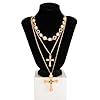 Gold Layered Cross Necklace Set For Women, Vintage... #5