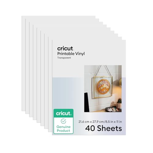Cricut Clear Vinyl Sticker Paper (40 Transparent Sheets 8.5x11) Printable Stickers For Inket Printer - Compatible with Cricut Maker Explore & Joy Xtra Machines