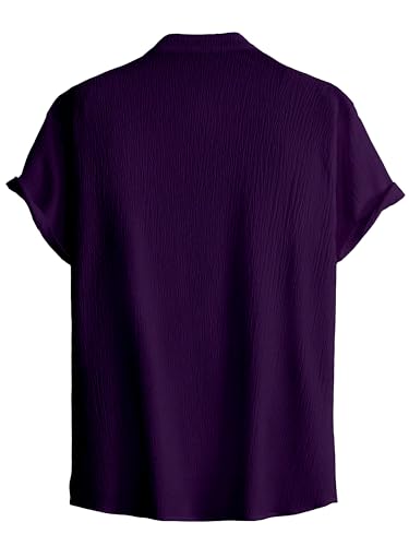 Image of Men Shirt | Black Solid Textured Casual | Regular Fit | Short Sleeve | Mandarin /Chinese Collar | Cotton Fabric | Stylish Office Summer Wear Shirt for Men
