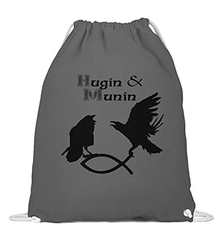 Gymsac en coton gris graphite Hugin & Munin avec motif de corbeaux de Noël 37x46cm