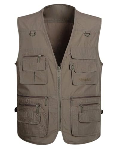 Gihuo Men's Fishing Vest Utility Safari Travel Vest with Pockets Outdoor Work Photo Cargo Fly Summer Vest (X-L, Grey)