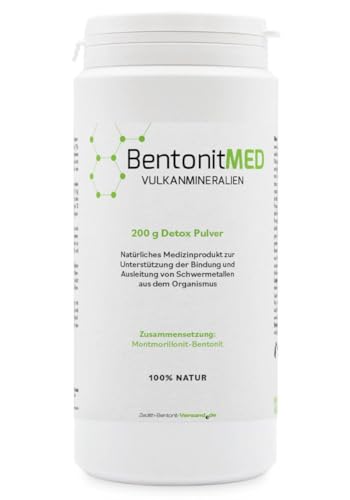 Bentonit MED Premium Montmorillonit, ultrafeines Detox-Pulver 200g, Medizinprodukt, Apothekenqualität, Darmreinigung, Schwermetalle Ausleiten, Entgiftungskur, Vulkanmineralien, Heilerde, Darmreinigung