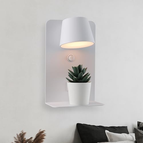 Image of DEC LUCE DECOLUCE LIGHTING Modern LED Plug in Wall Sconce, Dimmable Wireless Wall Light Fixtures with Shelf and USB Port, 6W,600LM, Rotatable Small Reading Wall Lamp for Bedroom Bedside, White