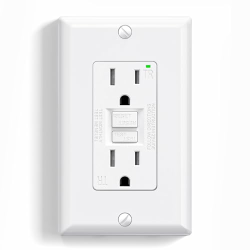 ELEGRP GFCI Outlet 15 Amp, Self-Test GFI Electrical Outlet with Narrow Design, Tamper Resistant GFCI Receptacle with LED Indicator, UL Listed, White, Wall Plate Included, 1 Pack -  G1915T-WH-ELE