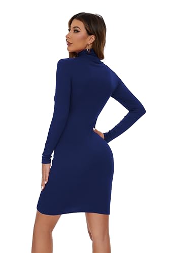 Image of Ribbed Turtleneck Dress Long Sleeve Sexy Bodycon Dresses
