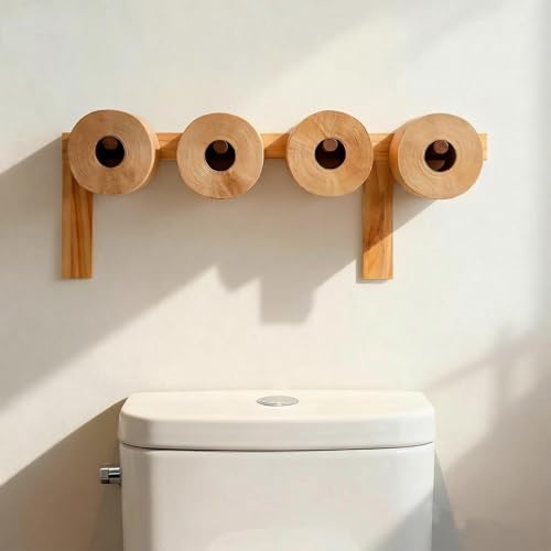 21 Inches Poop Wood Toilet Paper Holder Funny Poop Toilet Roll Stand Storage Shelf Cute Bathroom Space Saving Wall Mount Artistic Decor Functional Suitable for Various Sizes of Paper(Wood Color)
