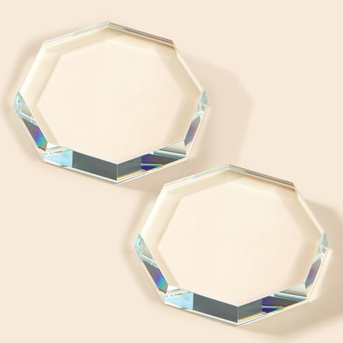 Seajan 2 Pcs Glass Paperweight Clear Glass Tiles Paperweight Decorative Block for Home Decor Crafts...