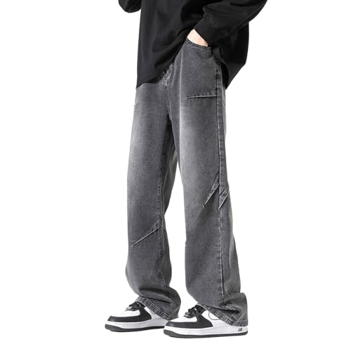 Men's Streetwear Hip Hop Baggy Jeans High Waisted Skateboard Pants Straight Loose Fit Washed Jeans for Teen Boys