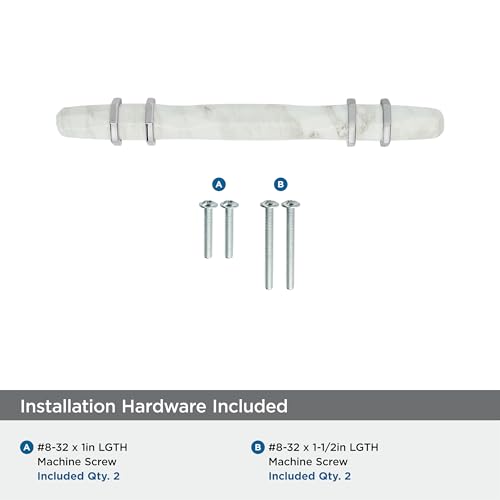 Image of Amerock 3-3 /4 inch Carrione Marble White /Polished Chrome Drawer Pull | 3-3 /4 inch (96mm) Center-to-Center Mounting Distance and 6-5 /16 inches Overall Length, Durable Zinc Cabinet Hardware