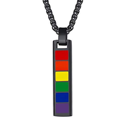 Suplight Unisex Halskette schwarz Edelstahl Kette mit Stab Anhänger LGBT Pride Regenbogen Emaille Gay & Lesbian Modeschmuck für Homosexuell Männer Frauen Cover