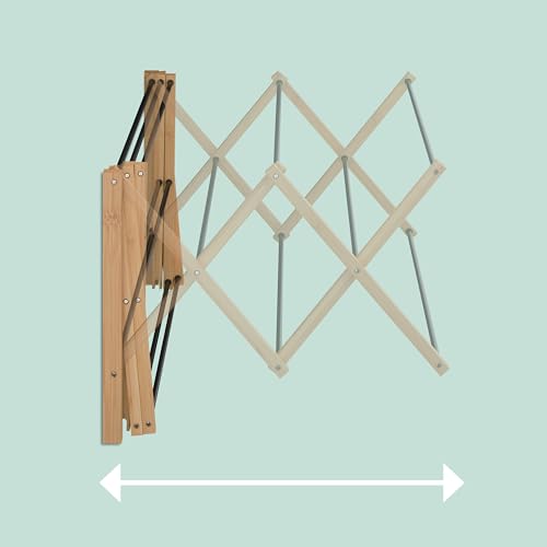 Extendable Wall-Mounted Clothes Dryer from Relaxdays, Dimensions: 45 x 71.5 x 59 cm, Bamboo & Metal, Natural/Black Finish - Image 5
