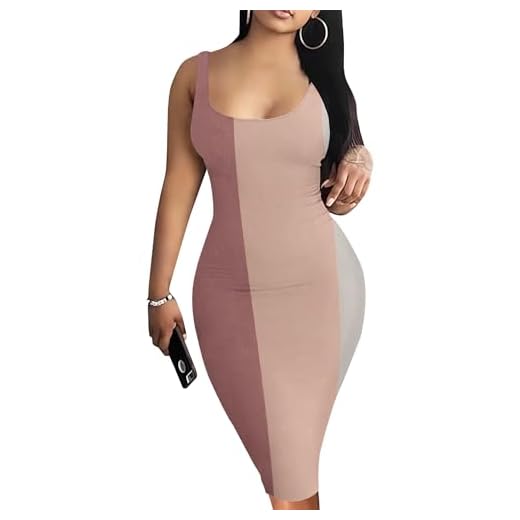 Qumaesl Vestido feminino colado ao corpo sexy colete vestido casual verão saia lápis sem mangas básico estilo boêmio vestido midi, Vermelho-marrom, G