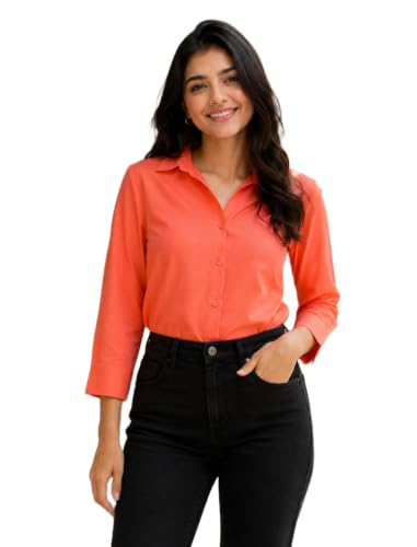 Image of FUNDAY FASHION Women Solid Regular Fit V Collered Casual Shirt