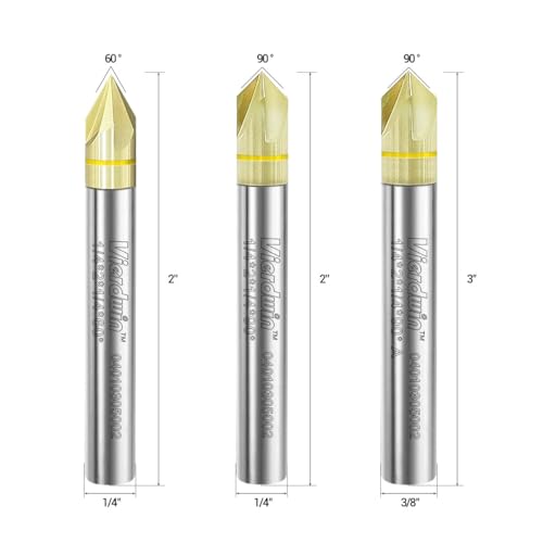 Image of Chamfer Router Bits 90 V Groove 3-Flute CNC Router Bit, 1 /4 Inch Shank Carbide Bit for Engraving & Chamfering, Ideal for Aluminum Copper Plastic Wood (1PC)