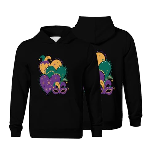 Kids Mardi Gras Hearts Vintage Boys Girls Lightweight Kangaroo Pocket Fleece Hoodies