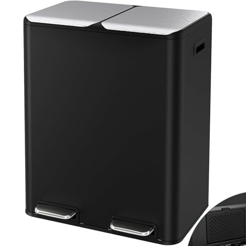 Arlopu 16Gal Dual Trash Can w/2 Built-in Box for Odor