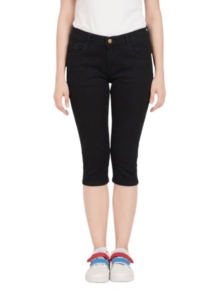 Black Denim Slim Fit Capri for Women-picture-24
