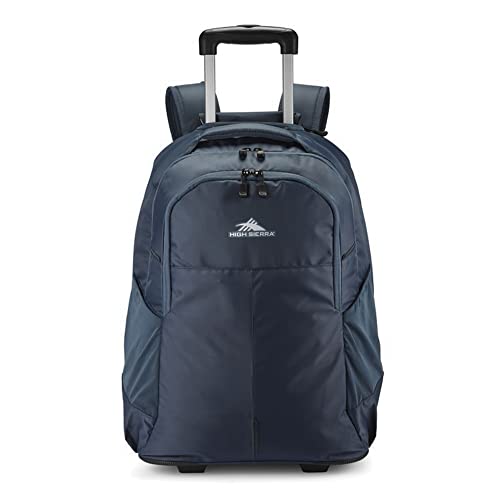 High Sierra Powerglide Pro Wheeled Backpack With 360 Degree Reflectivity, Telescoping Handle, Dual Side Pockets, And Laptop Sleeve, Indigo Blue #TOP1