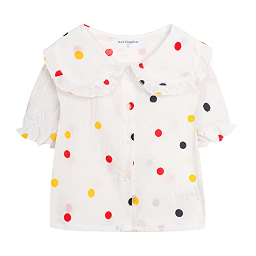 Mud Kingdom Peter Pan Collar Shirt For Toddler Girls Cotton Puff Short Sleeve Button Up Cute Polka Dots Colorful 3T cover
