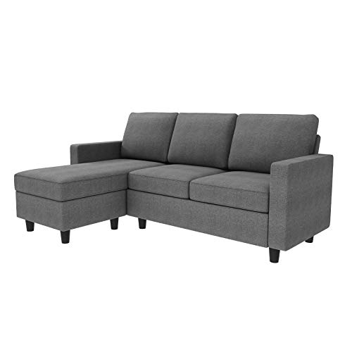 Honbay Convertible Sectional Sofa, Convertible L Shaped Couch With Reversible Chaise, Sectional Couch For Small Space Apartment, Grey #TOP5