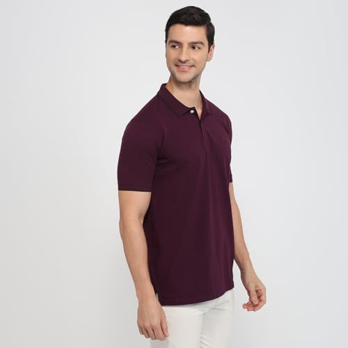 Image of Park Avenue Men Slim Fit Solid Pattern Cotton Polyester Blend Half Sleeve Polo Neck Casual T-Shirt