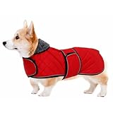 Geyecete Corgi Sweater for Dogs Warm Thermal Quilted Corgi Coat,Dog Winter Coat with Warm Fleece Lining,Outdoor Corgi Clothes Dog Apparel Red-M