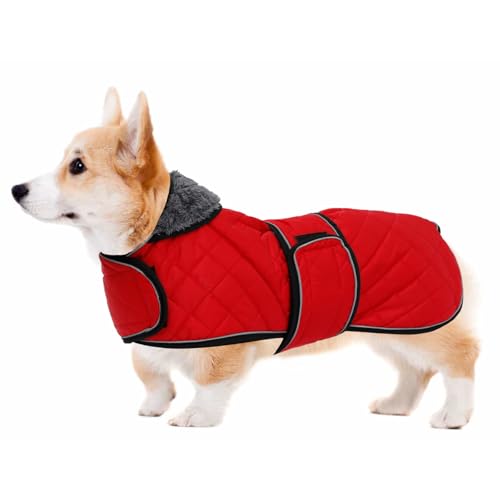 Geyecete Corgi Sweater for Dogs Warm Thermal Quilted Corgi Coat,Dog Winter Coat with Warm Fleece Lining,Outdoor Corgi Clothes Dog Apparel Red-M