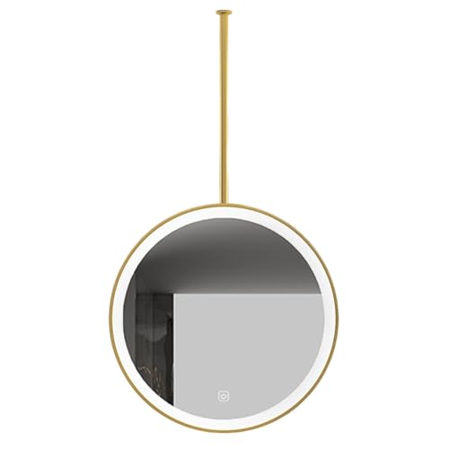 Ceiling Suspended Mirror Lighting LED Mirror for Bedroom, Salon, Dimmable and 3 Color Lighting(Gold,40x40cm)