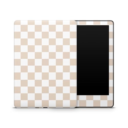 ZOOMHITSKINS Kindle Skin Compatible with Kindle Paperwhite Gen 11 (2021), Beige White Checkered Chessboard Cute, Easy Bubble-Free 3M Vinyl Decal Accessories, Made in The USA