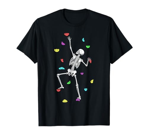 Rock Wall Climber Halloween Skeleton Funny Climbing Climbers T-Shirt