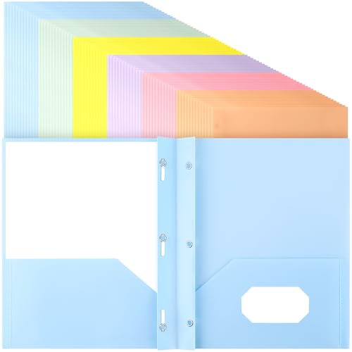Cholemy 72 Pack Plastic Pocket Folders with Prongs Bulk,Vibrant