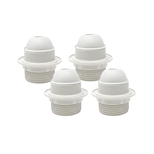 HALOTEC | Pack de 4 Douilles Blanc E27 | Douille Femme M10x1 | Col Roulé Fileté | Rondelle Fixation Abat-jour | Support Sécurisé pour Lampes Standard | Décoration...