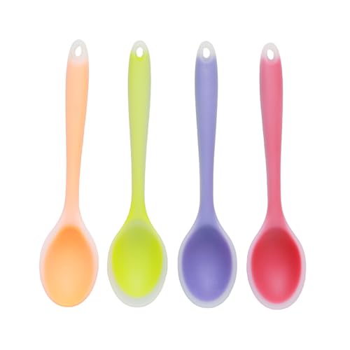 Lilaly 4 Pcs 8 Inch Silicone Spoon Cucharas De Silicona, Para Cocina Mixing Spoons, Cookware Silicone Cooking Spoons Suitable for Cooking Stirring Mixing Tools(Transparent Red, Orange, Purple, Green)