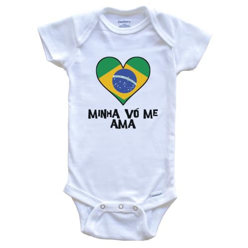 My Grandma Loves Me Portuguese Language Brazil Flag Heart One Piece Baby Bodysuit - Minha vó me AMA, 12 Months White
