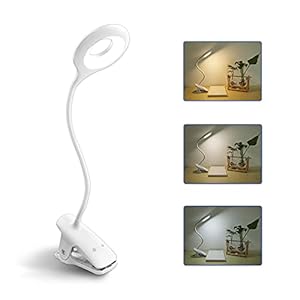 Lampe de Bureau LED sans Fil Rechargeable, 3 Couleur et 3 Intensité Réglables, Lampe de Chevet Tactile avec Pince pour Enfants, 28 LEDs, Portable Lampe de Lecture Clipsable pour Livre au Lit, Blanche