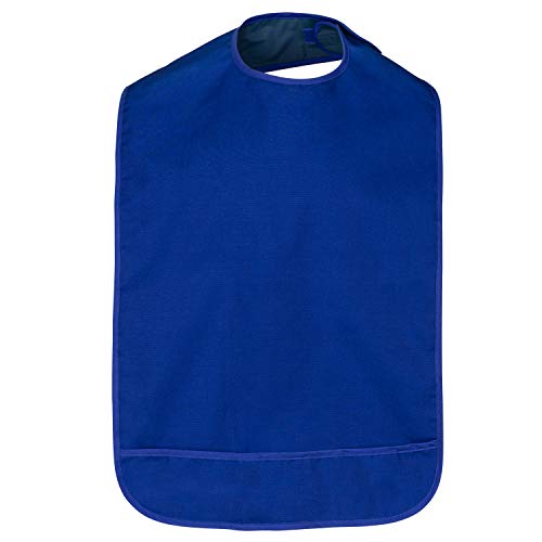 Adult Bib for Eating, Waterproof Clothing Protector with Crumb Catcher. Machine Washable (Royal Blue, Wide)