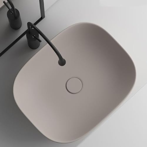 Lavabo de baño de cerámica de fácil instalación, ovalado, decorativo, para apartamentos pequeños, balcones domésticos (caqui, 50 x 40 x 15,5 cm)
