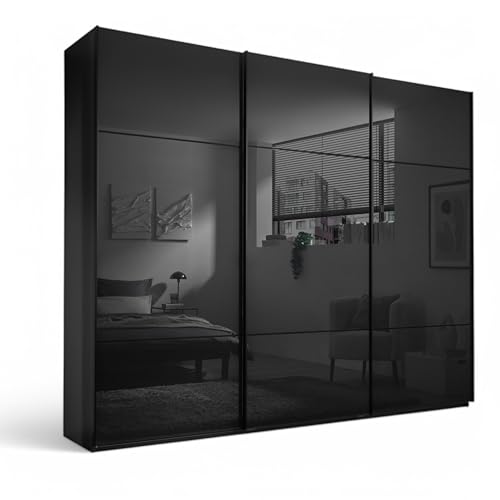 Stella Trading Minda Kleiderschrank mit Glastüren in Graphit - Vielseitiger Schwebetürenschrank 3-türig mit viel Stauraum - 270 x 225 x 62 cm (B/H/T) Stella Trading Minda Kleiderschrank mit Glastüren in Graphit - Vielseitiger Schwebetürenschrank 3-türig mit viel Stauraum - 270 x 225 x 62 cm (B/H/T)