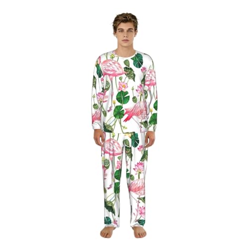 Pyjama homme manches longues anti-irritation motif flamant rose