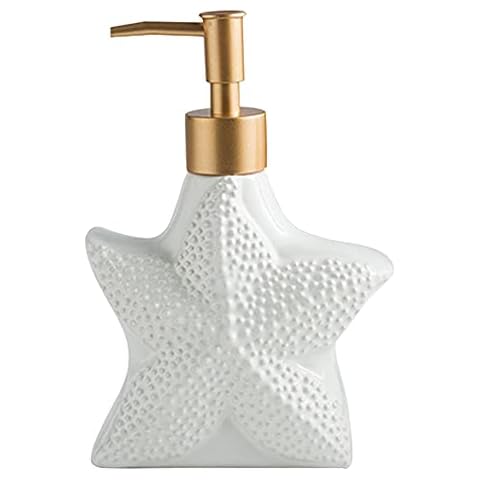 Ceramic Soap Dispenser, Refillable Liquid Dispenser with Pump, Cute Star Shape Wash Hand Liquid Bottle, Dish Detergent bottling, for Bathroom Kitchen Sink Laundry Room (Star) Cover