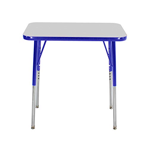 Image of FDP Rectangle Single Student Activity Table (30 x 18 inch), Standard Swivel Glide Legs, Adjustable Height 19-30 inches For Social Distance, Virtual In-Home, Classroom Learning - Gray Top /Blue Edge