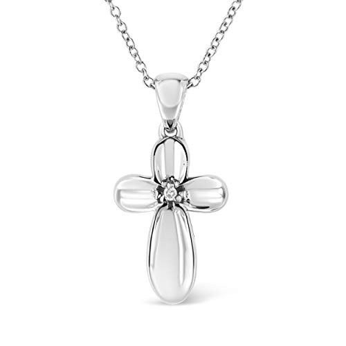 Haus of Brilliance .925 Sterling Silver Prong-Set Diamond Accent Floral Cross 18" Pendant Necklace (I-J Color, I1-I2 Clarity)