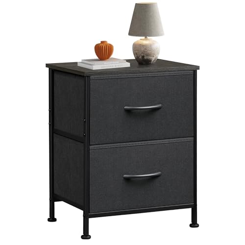 WLIVE Black Night Stand, Small Dresser with 2 Drawers &