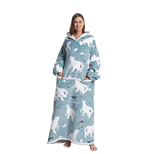 Surwin Sweat à Capuche Surdimensionné Femme Long Chaude et Doux Sweat Plaid en Polaire Confortable Couverture à Capuche Portable avec Poche pour Adulte Femme Homme Cover