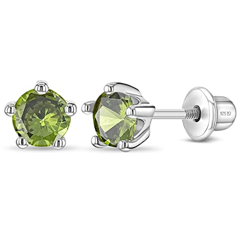 925 Sterling Silver Classic 4Mm Simulated Peridot Birthstone Prong Set Screw Back Stud Earrings For Girls - Stud Earrings With Premium Screw Backs - Light Green Cz Earrings For Girls Born In August #TOP6