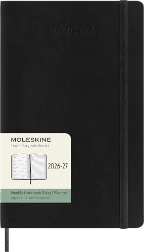 Moleskine Wochenkalender 2026–2027 – 18-Monats-Kalender mit Notizbereich, Softcover und Gummibandverschluss, Farbe Schwarz, Large-Format 13 x 21 cm