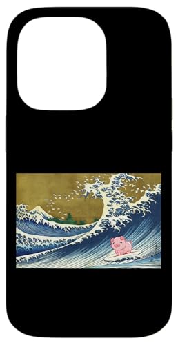 Retro Vintage Surfing A Great Wave Cute Show Pig Lover �X�}�z�P�[�X iPhone 14 Pro �p