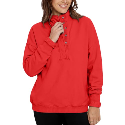 Oversized Sweatshirt for Women Fleece Mock Neck Button Trendy Pullover - image 2